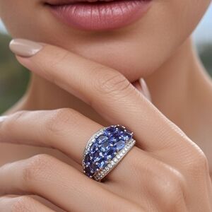 Stauer Sterling Silver Tanzanite White Zircon Women's Ring Sz 10 Purple Jewelry